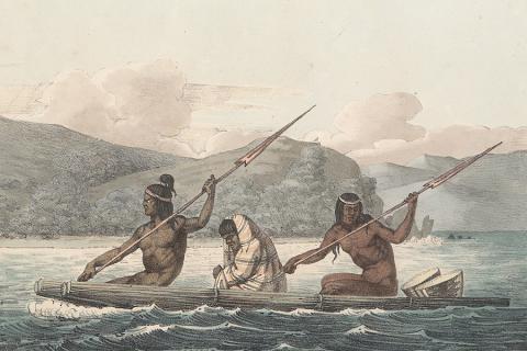 Ohlone Indians in a Tule Boat in the San Francisco Bay